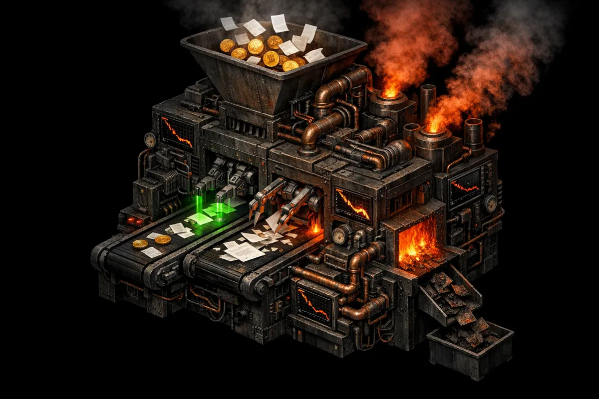 Isometric meat processing plant with Bloomberg terminals — the $BEEF audit machine